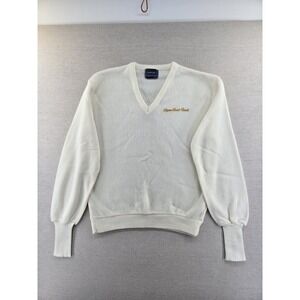 VTG V Neck Sweater Mens Small Off White Vantage Custom Classics Made In USA